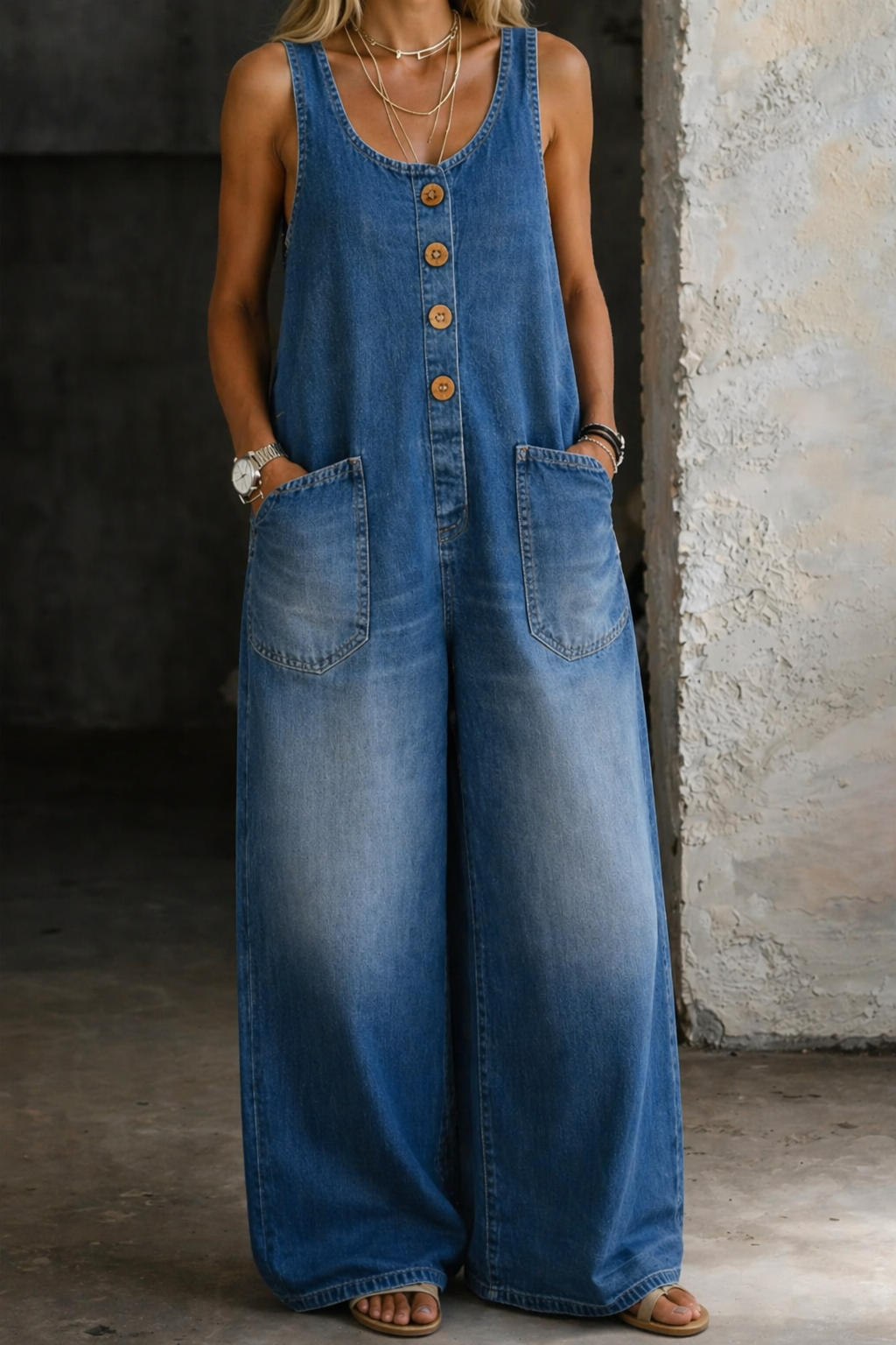 Saylor | Distressed Cotton Denim Overalls