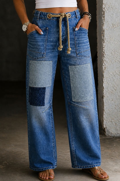 Margaret | Patchwork Denim Drawstring Pants