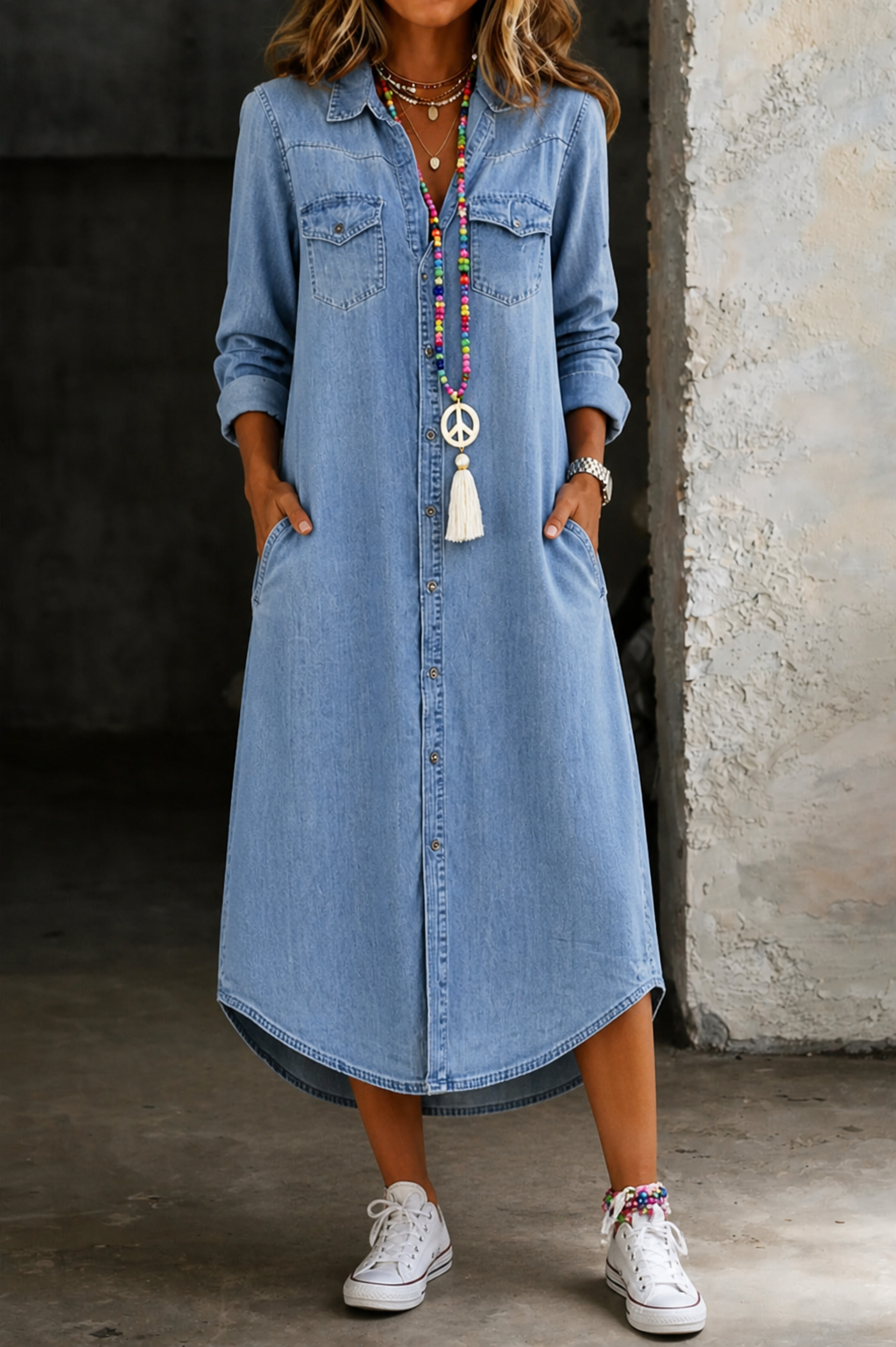Helen | Chic Long Denim Shirt Dress for Casual Elegance