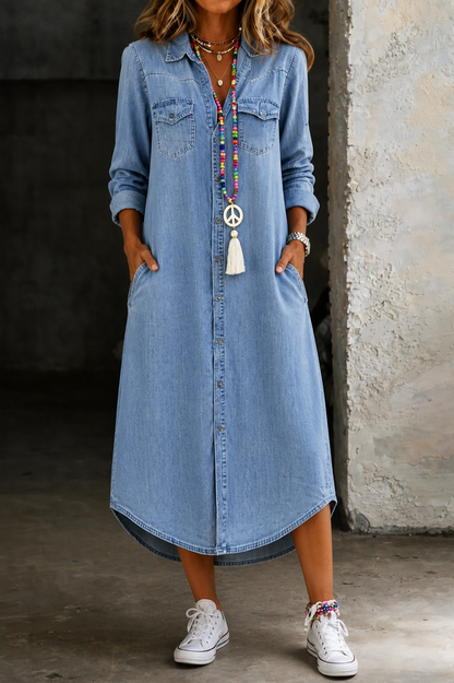 Helen | Chic Long Denim Shirt Dress for Casual Elegance