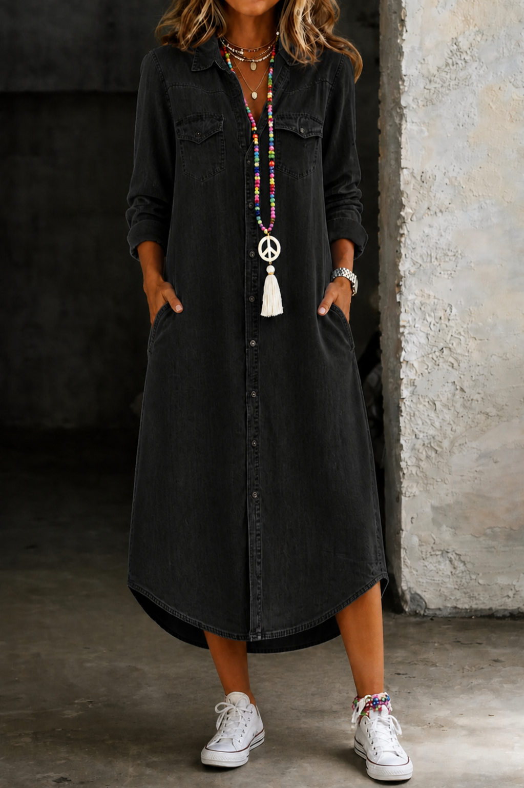 Helen | Chic Long Denim Shirt Dress for Casual Elegance