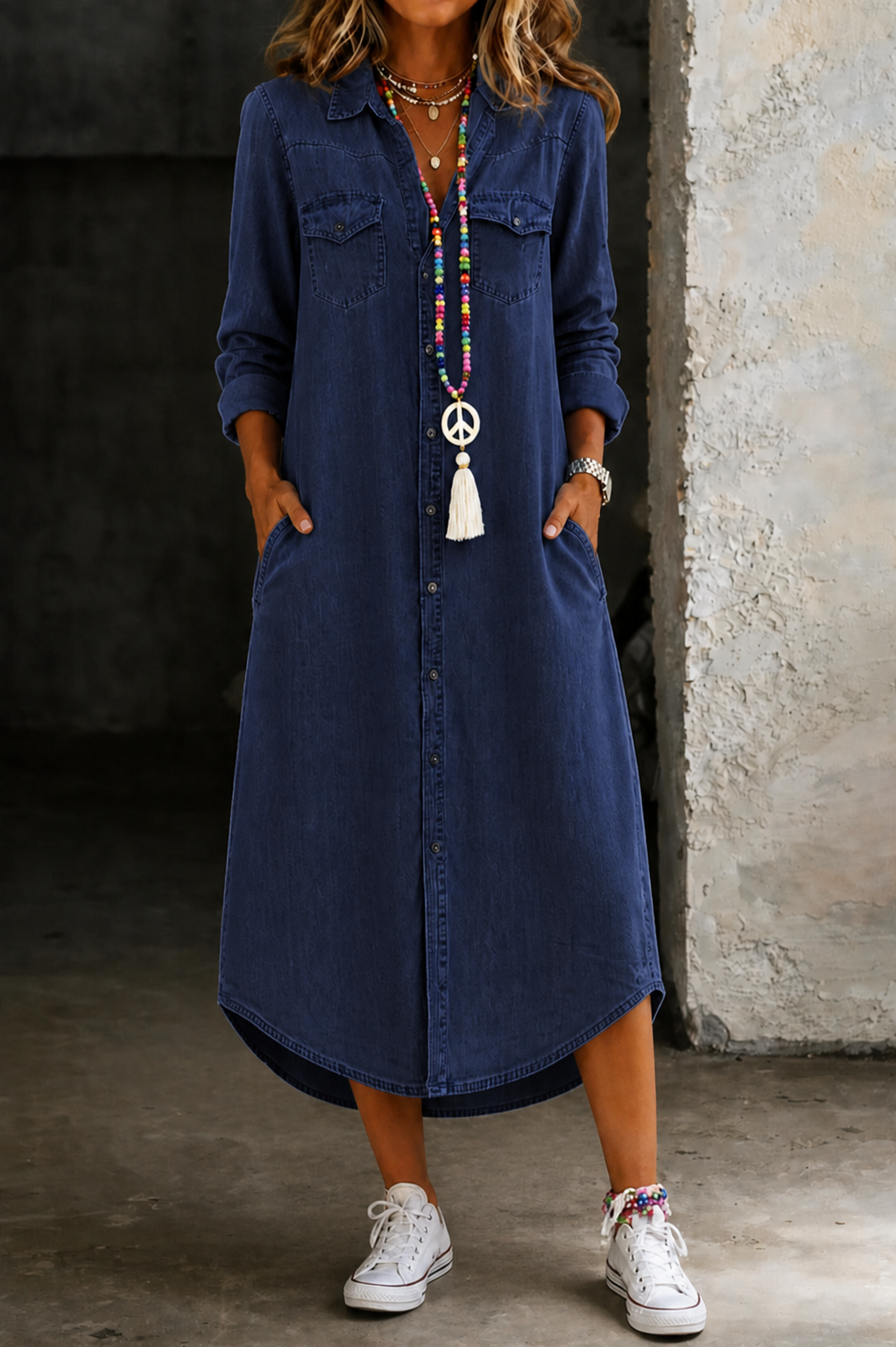 Helen | Chic Long Denim Shirt Dress for Casual Elegance