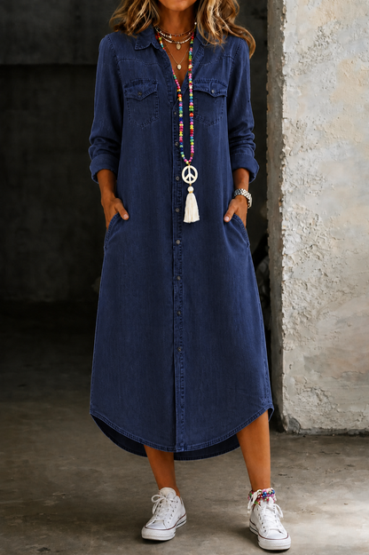 Helen | Chic Long Denim Shirt Dress for Casual Elegance