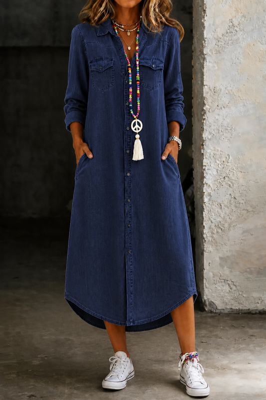 Helen | Chic Long Denim Shirt Dress for Casual Elegance