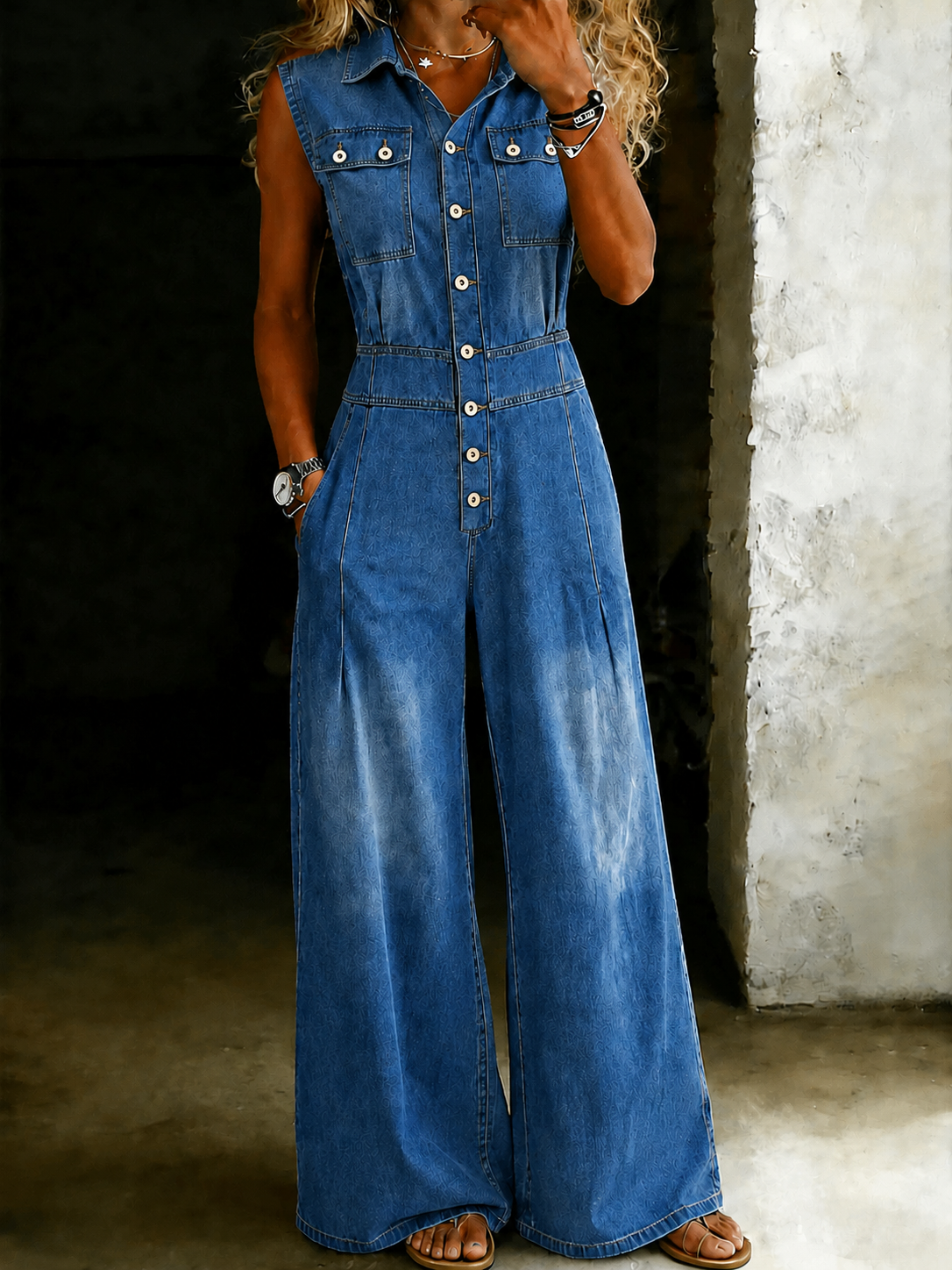 Stella | Wide-Leg Denim Jumpsuit with Cinched Waist