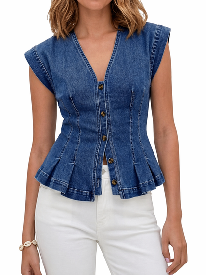Viera | V-Neck Denim Blouse