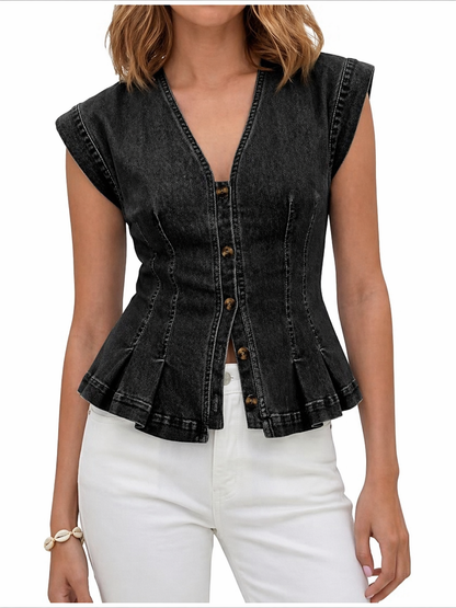 Viera | V-Neck Denim Blouse