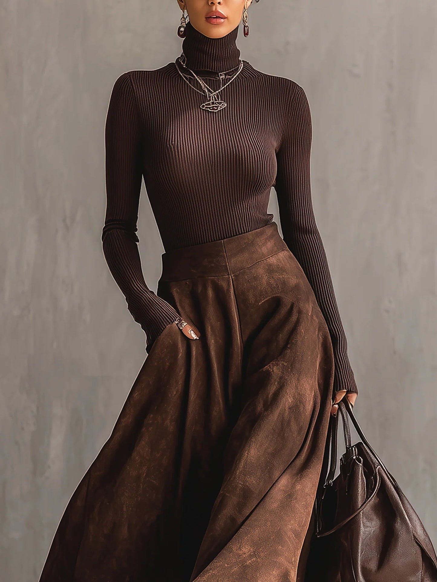Sienna | Distressed Suede Midi Skirt Set