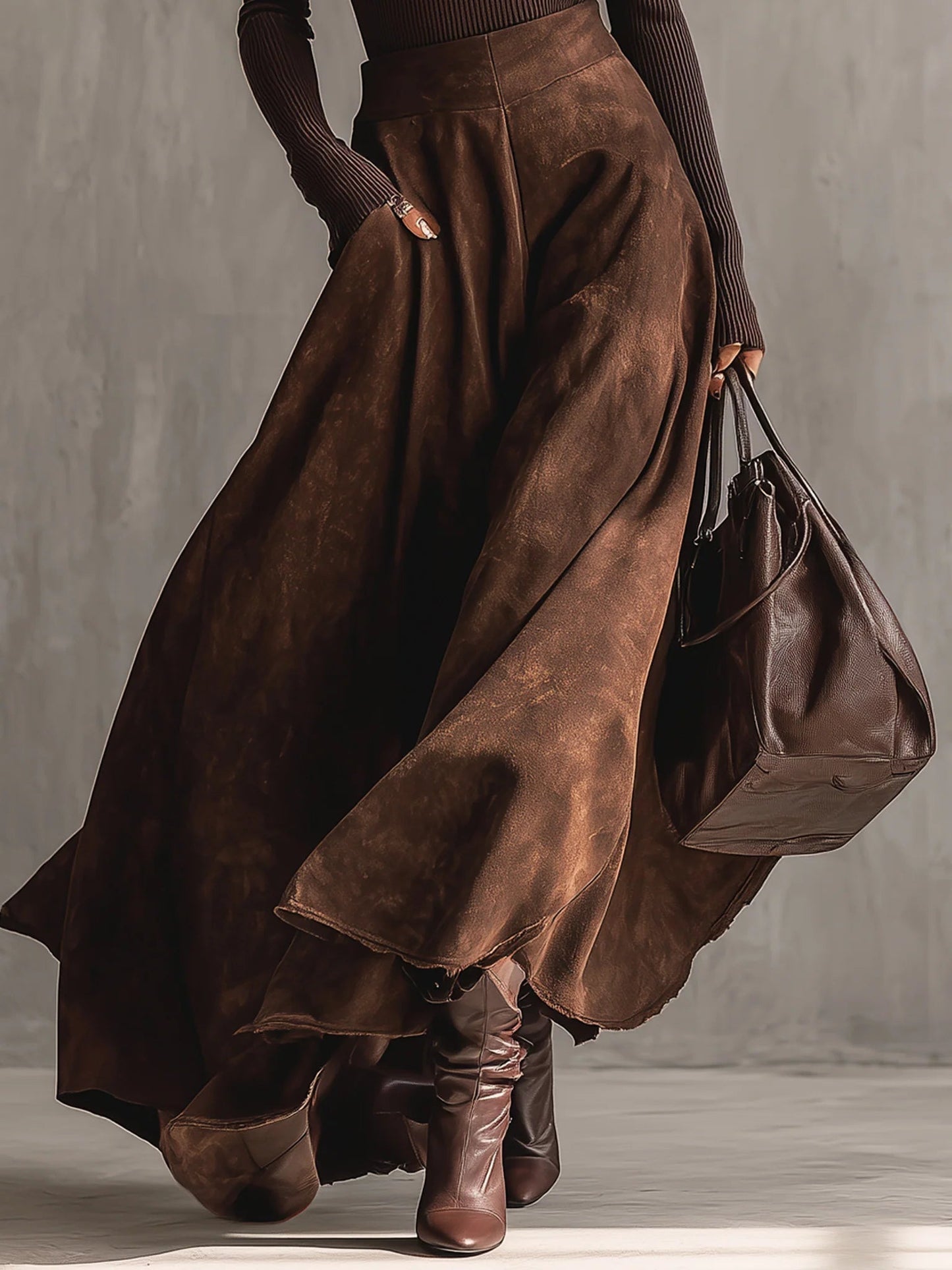 Sienna | Distressed Suede Midi Skirt Set
