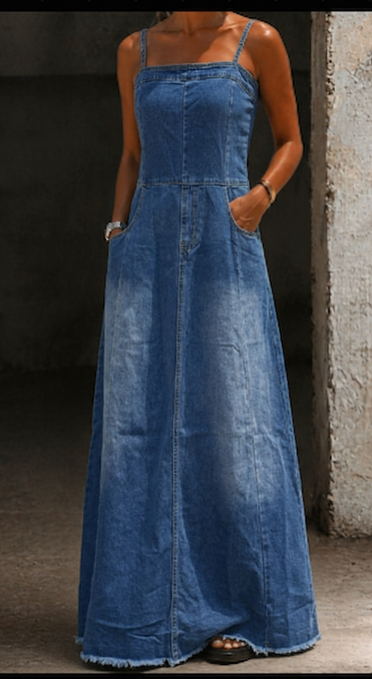 Savannah | Retro-Inspired Denim Maxi Dress