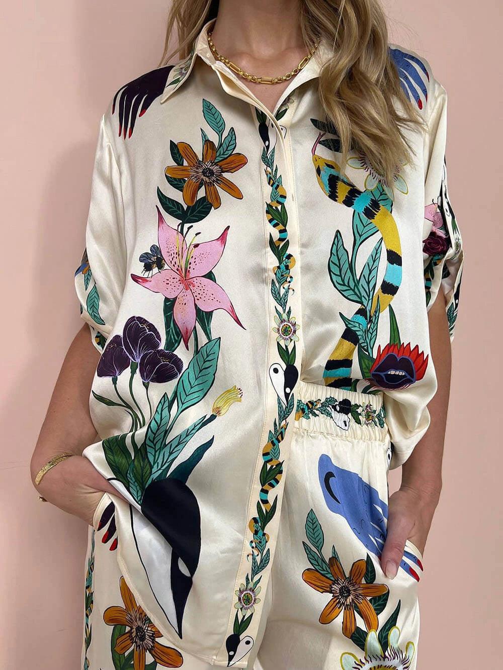 Luca | Satin Print Shirt & Trousers Set