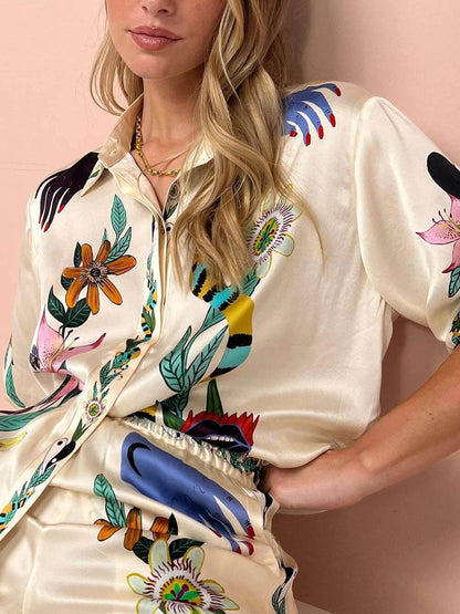 Luca | Satin Print Shirt & Trousers Set