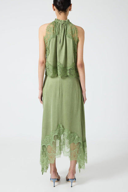 Isabella | Lace Pleated Top + Irregular Slit Skirt Set