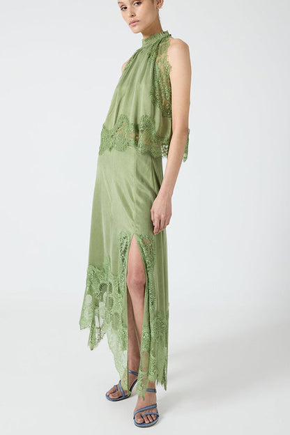 Isabella | Lace Pleated Top + Irregular Slit Skirt Set