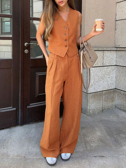 Lila | V-neck Pleated Wide-leg Trousers Suit