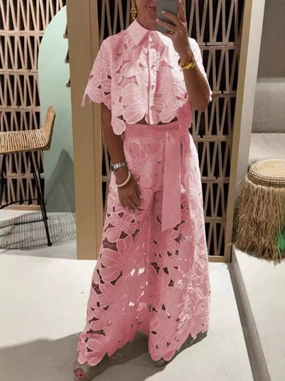 Isabella | Floral Embroidery Hollow Suit