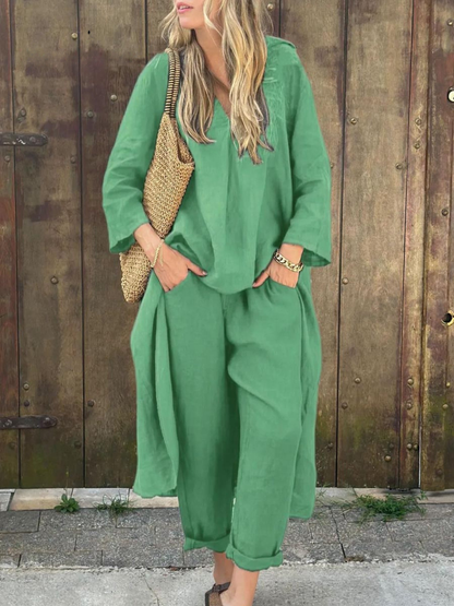Lila | V-neck Top and Wide-leg Trousers Set