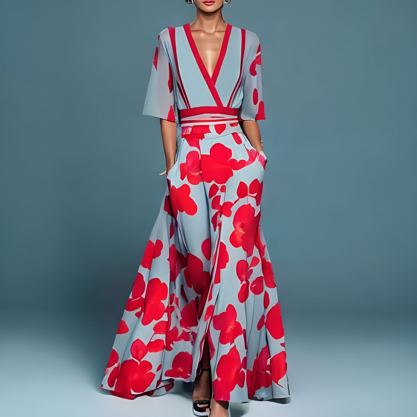 Hazel | Belted V-Neck Floral Maxi Dress