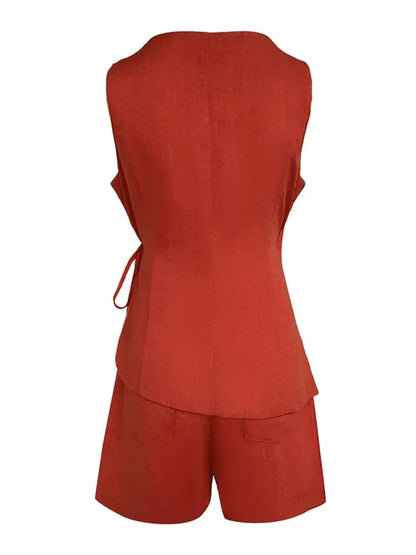 Lila | Linen V-neck Top and Shorts Set