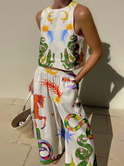 Isabella | Print Tank and Pocketed Trousers Set