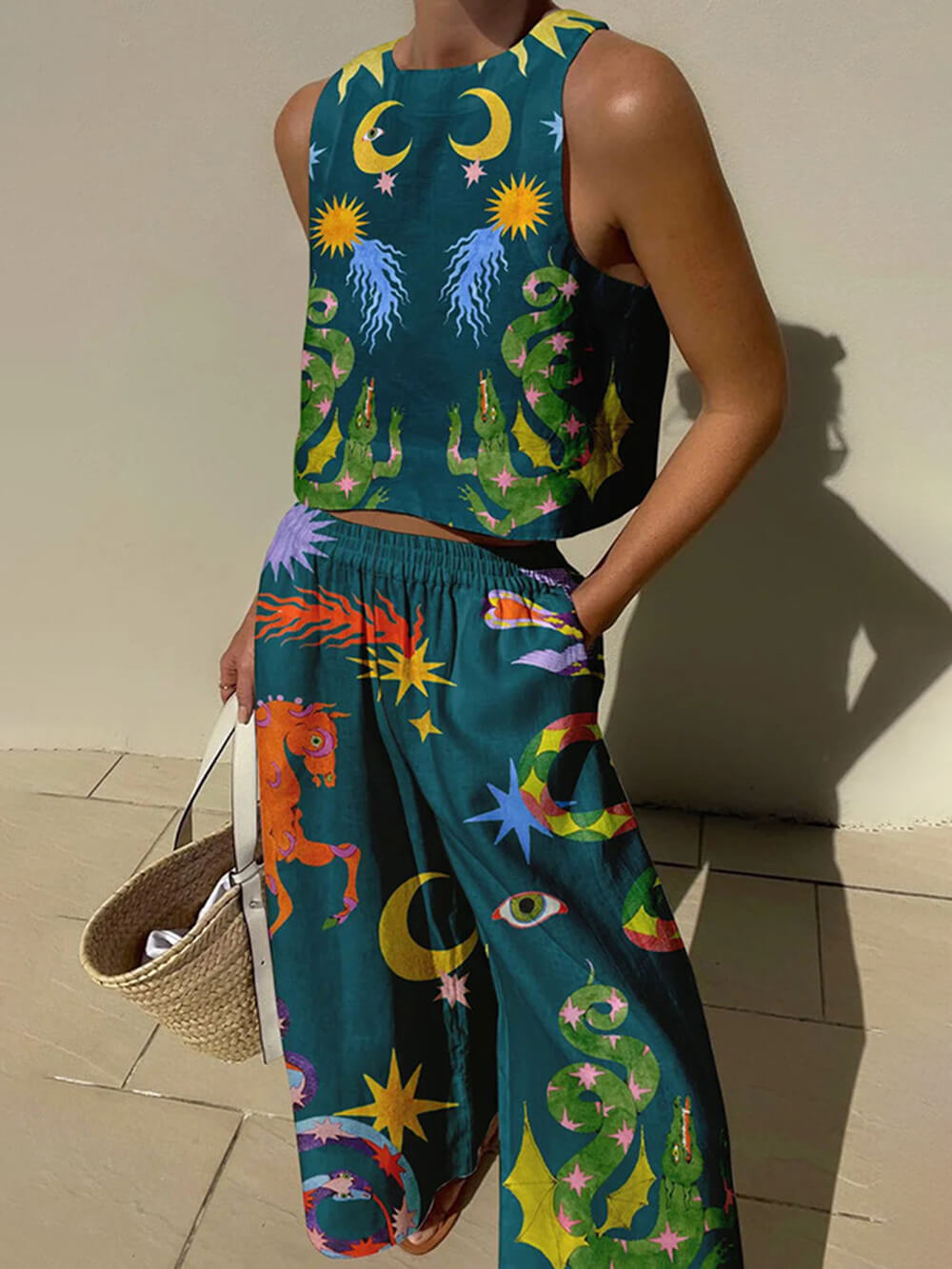 Isabella | Print Tank and Pocketed Trousers Set