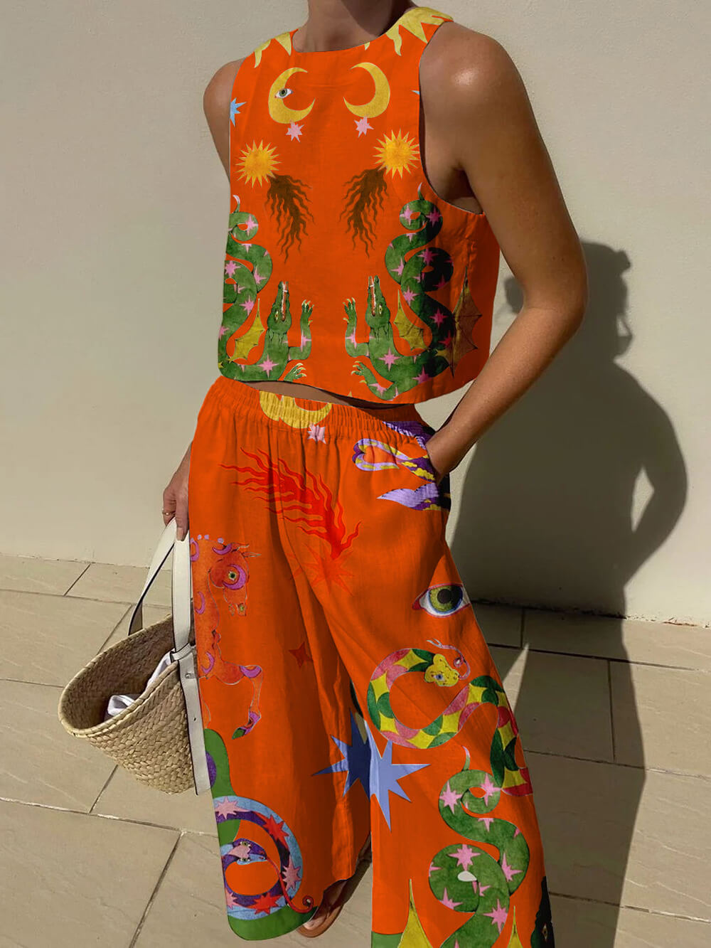 Isabella | Print Tank and Pocketed Trousers Set
