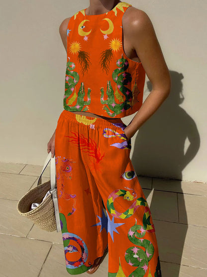 Isabella | Print Tank and Pocketed Trousers Set