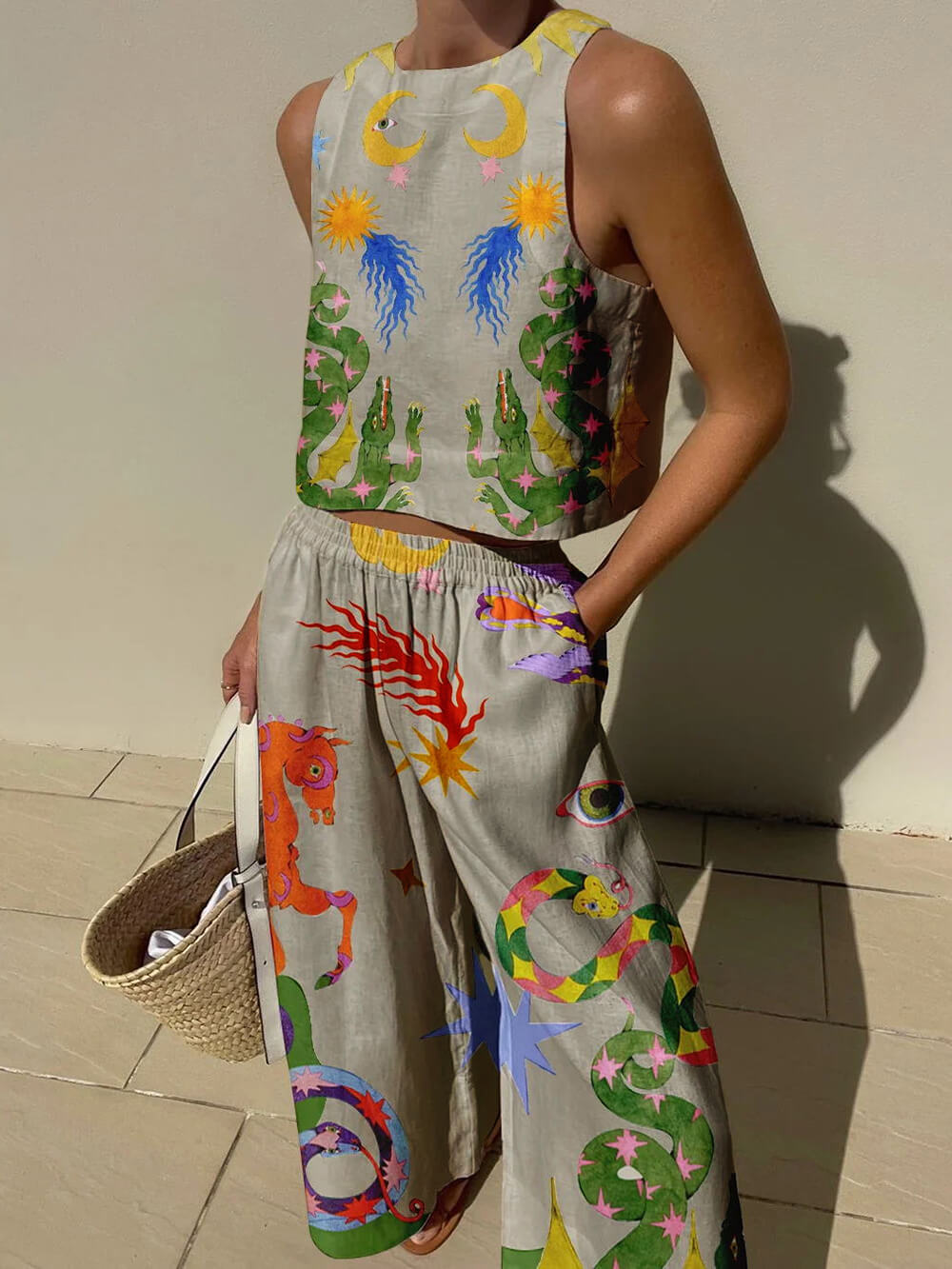 Isabella | Print Tank and Pocketed Trousers Set