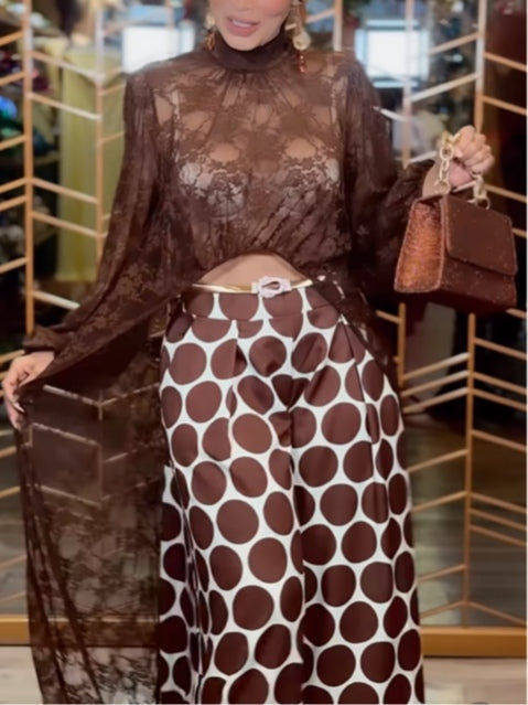 Sienna | Lace Robe Top and Polka Dot Trousers Set