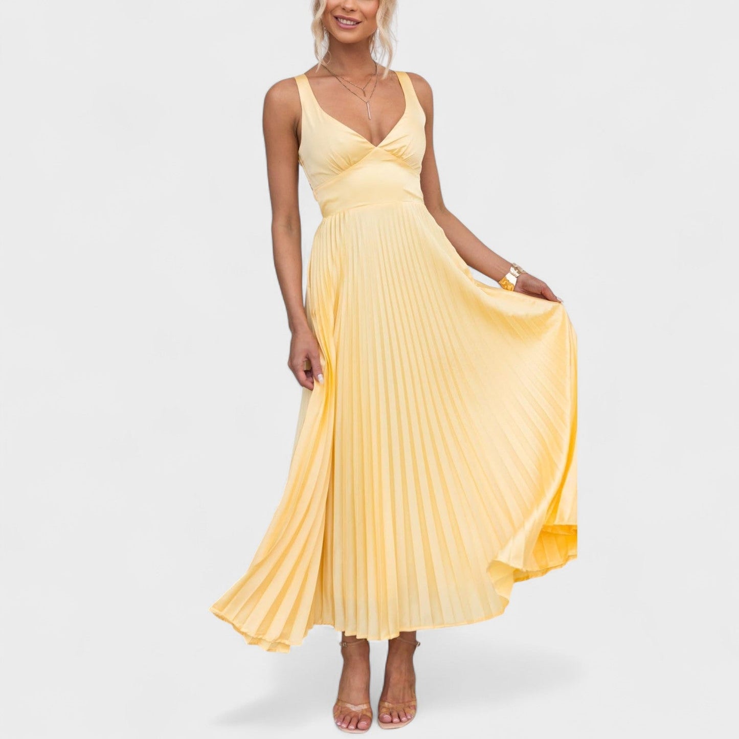 Abia - Sunny Yellow Pleated Maxi Dress