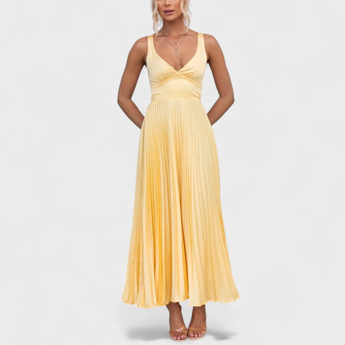 Abia - Sunny Yellow Pleated Maxi Dress
