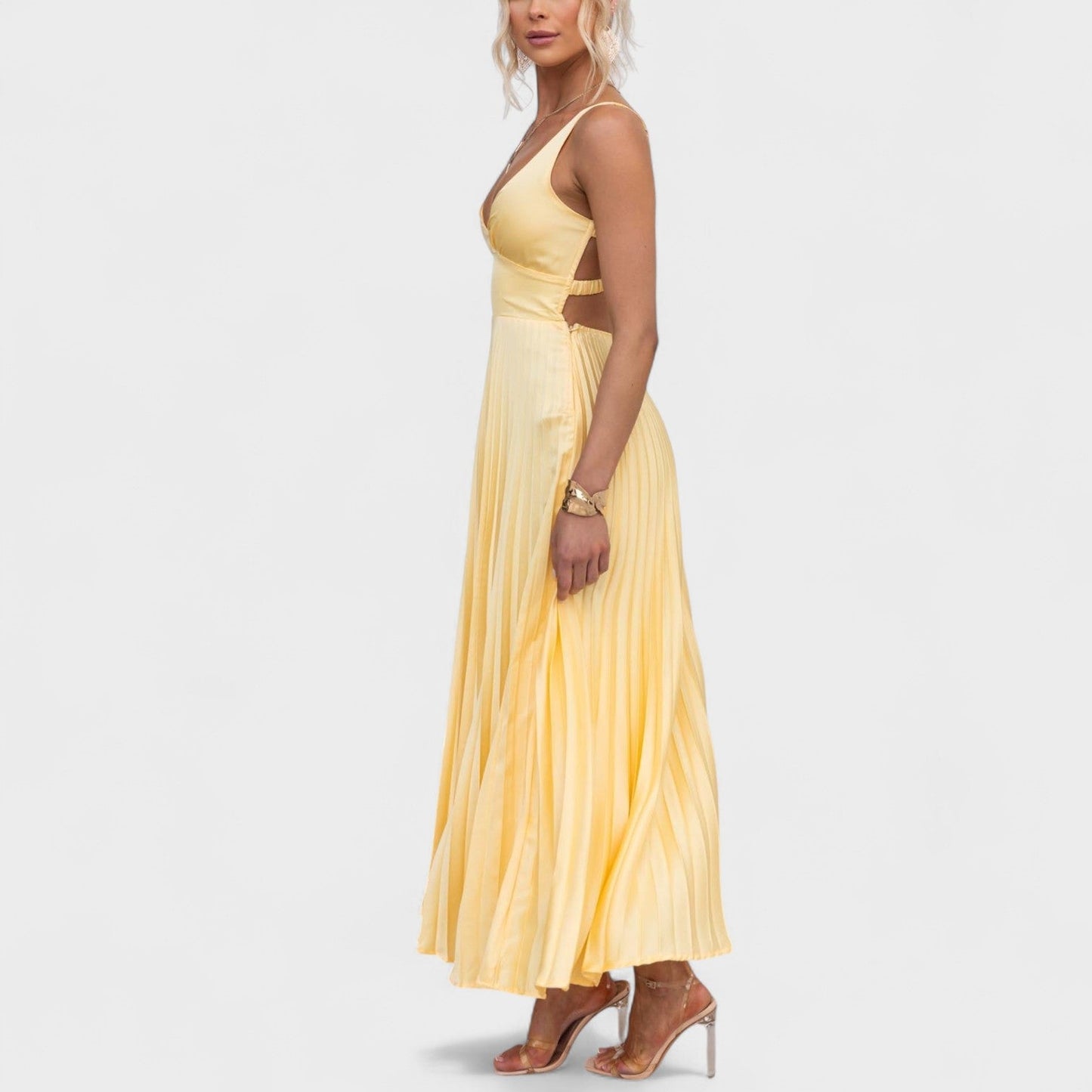 Abia - Sunny Yellow Pleated Maxi Dress