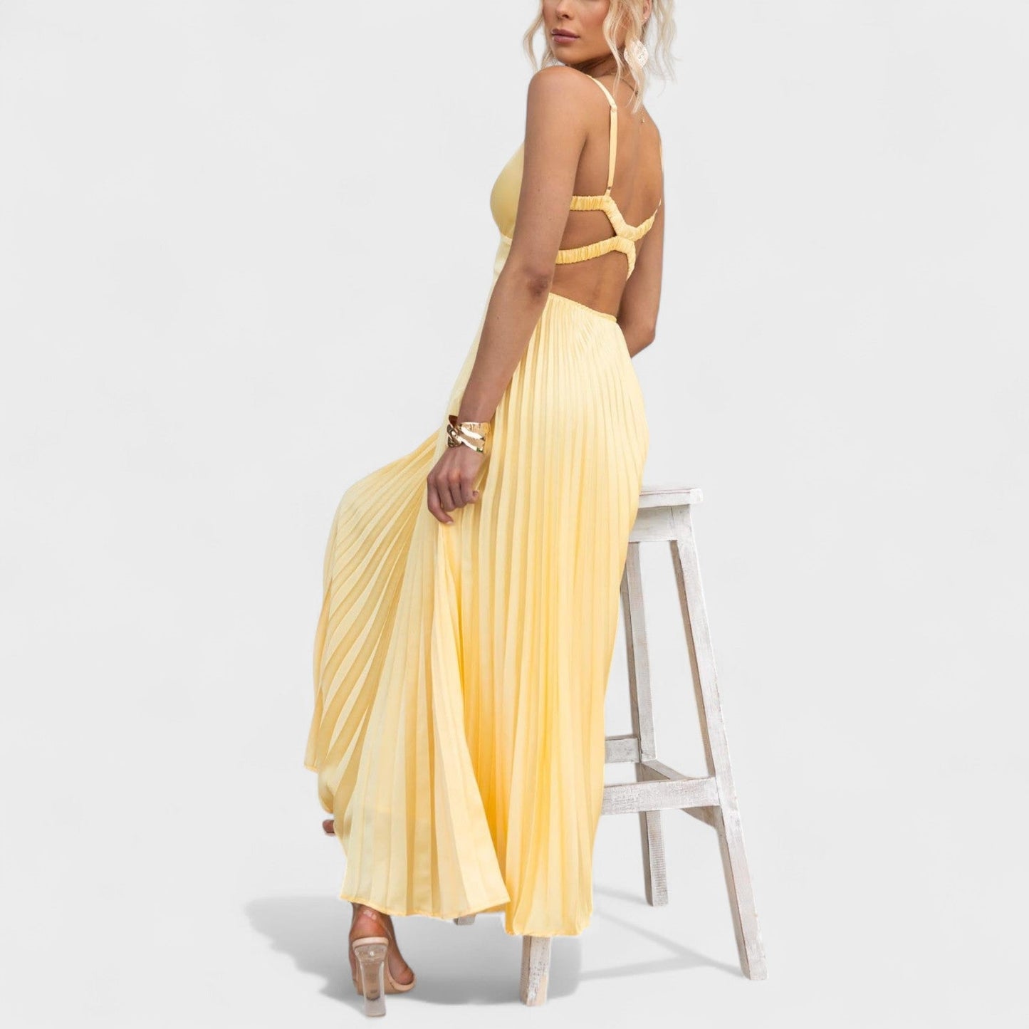 Abia - Sunny Yellow Pleated Maxi Dress