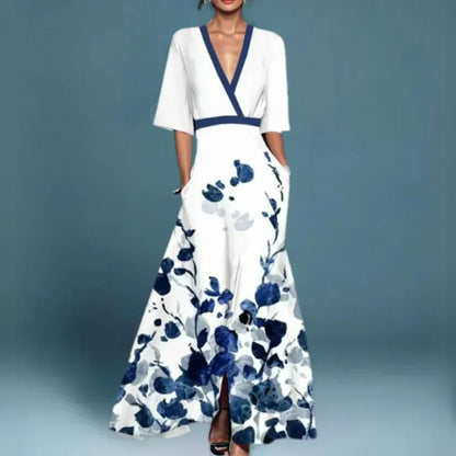 Hazel | Belted V-Neck Floral Maxi Dress