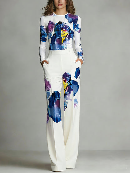 Sienna | Colour-Blocked Crew Neck Top and Trousers Set