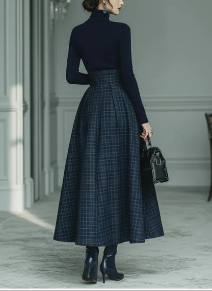 Lila | Turtleneck Stretch Top & Plaid Skirt Set