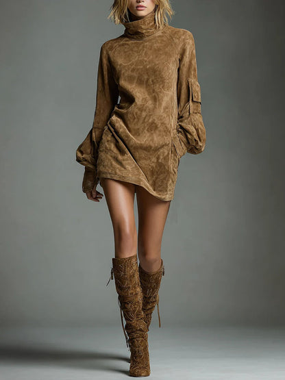 Beli | High-Neck Suede Mini Dress