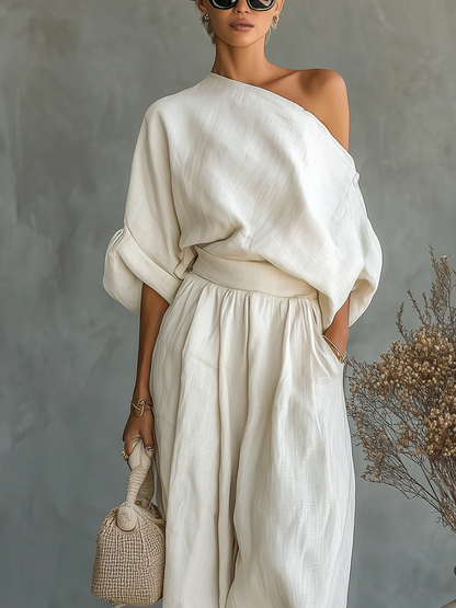 Sophie | Off-shoulder Top and Tapered Pants Set
