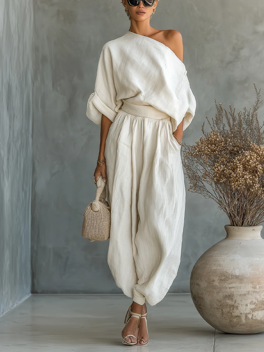 Sophie | Off-shoulder Top and Tapered Pants Set