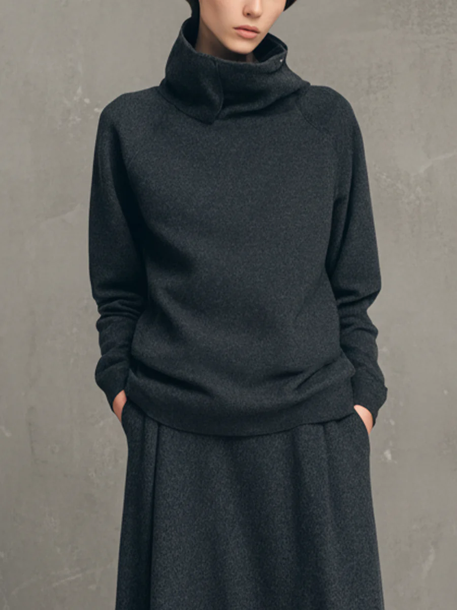 Sabrina | Charcoal Grey High-neck Top and Flared Skirt Set