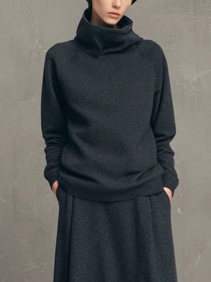Sabrina | Charcoal Grey High-neck Top and Flared Skirt Set