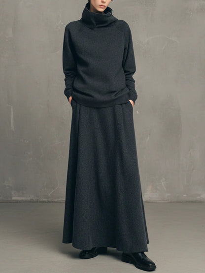 Sabrina | Charcoal Grey High-neck Top and Flared Skirt Set