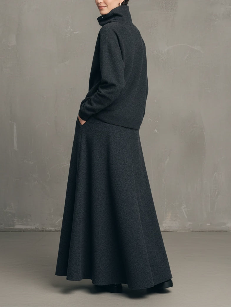 Sabrina | Charcoal Grey High-neck Top and Flared Skirt Set
