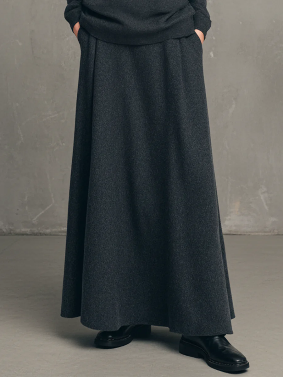Sabrina | Charcoal Grey High-neck Top and Flared Skirt Set