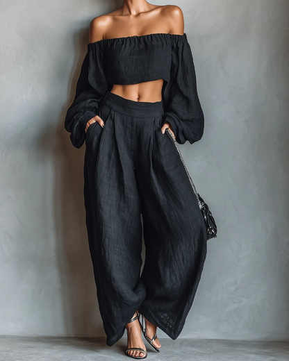 Serena | Off-the-Shoulder Top and Wide-Leg Trousers Set