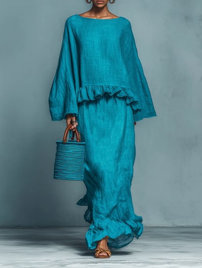 Sofia | Ruffled Blouse and Straight Skirt Suit