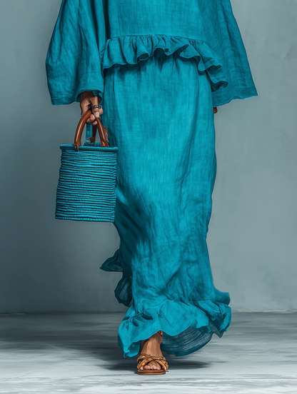 Sofia | Ruffled Blouse and Straight Skirt Suit