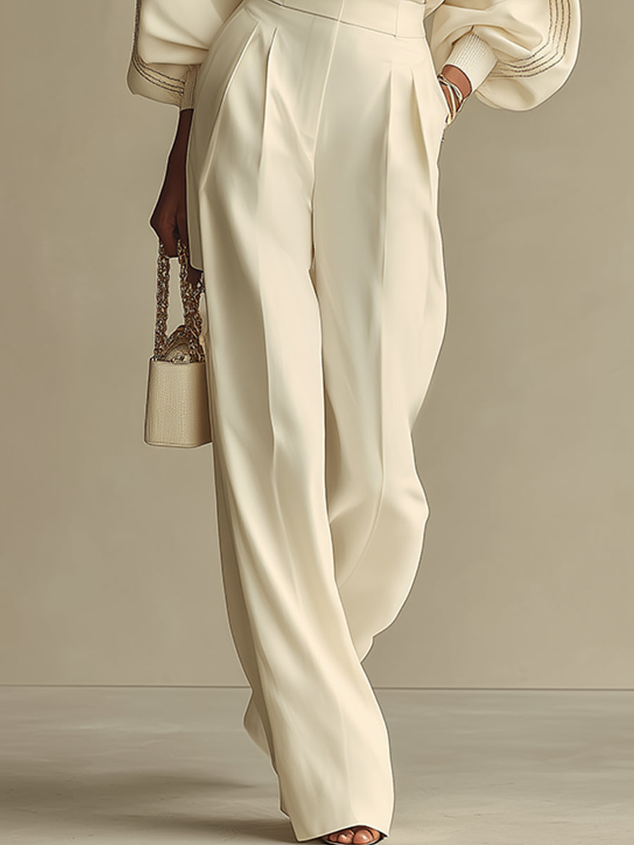 Sophie | Ribbed Crew Neck Top and High-waisted Wide-leg Trousers Suit