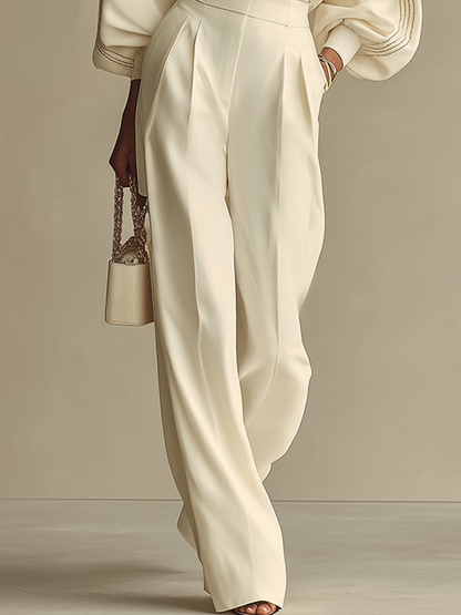 Sophie | Ribbed Crew Neck Top and High-waisted Wide-leg Trousers Suit