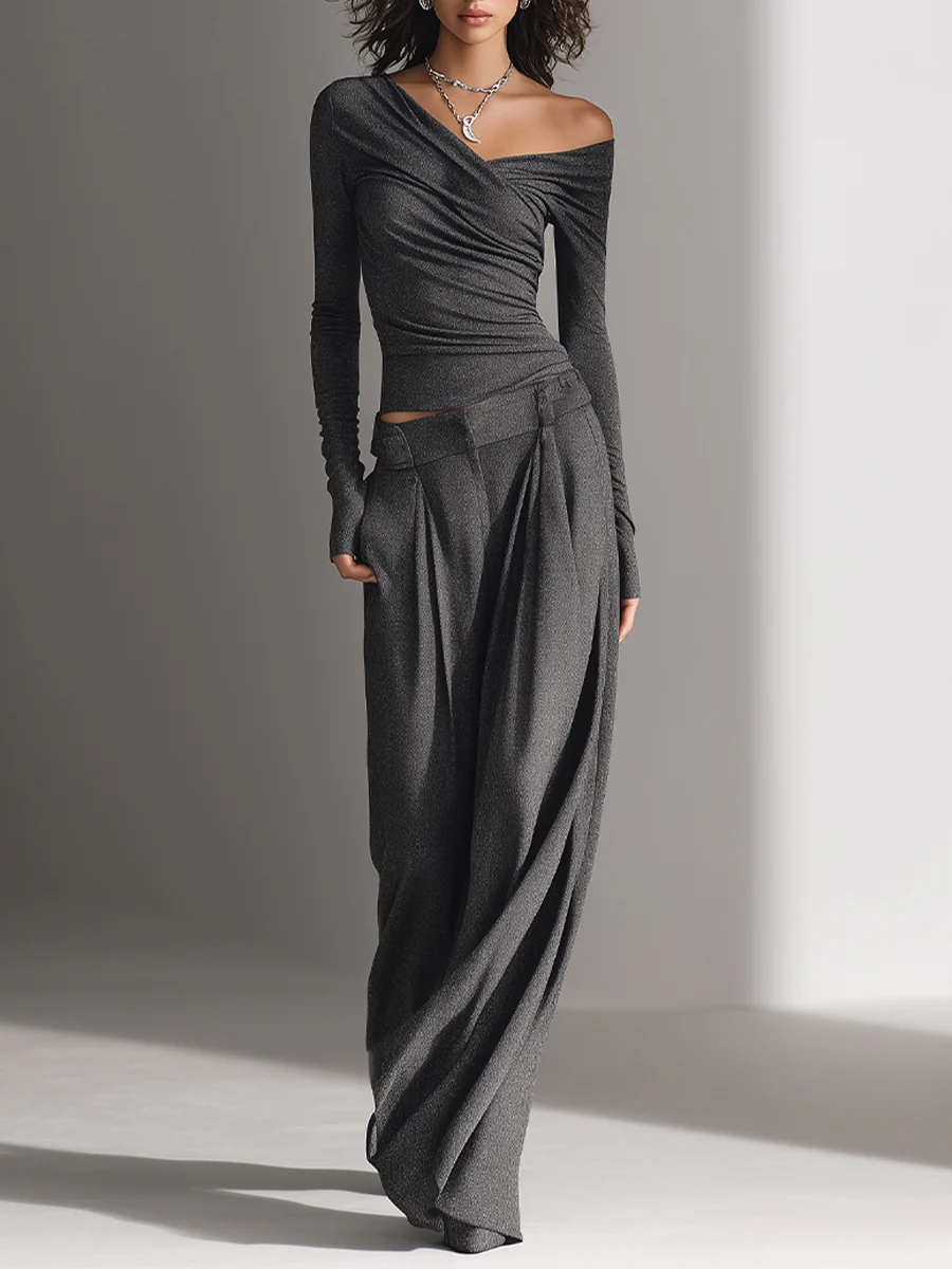 Samantha | Off-Shoulder Top and Wide-Leg Trousers Set
